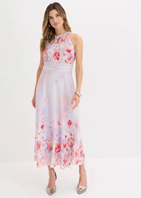 Midikleid mit Drapierung in lila von vorne (Totalaufnahme) - bonprix
