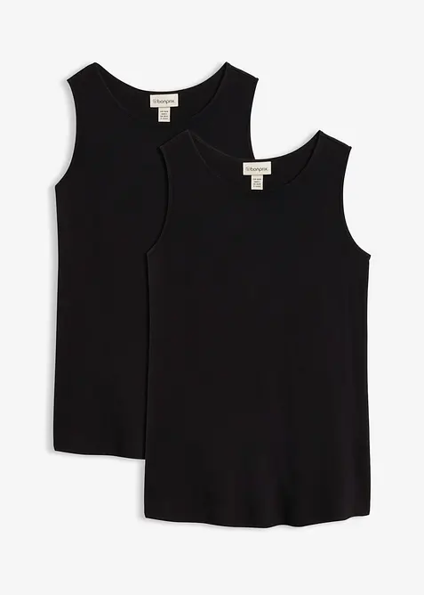 Long-Top aus softer Viskose, 2er Pack in schwarz von vorne - bonprix