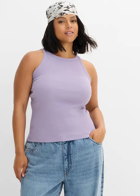 Geripptes Tanktop in lila von vorne (im Anschnitt) - bonprix