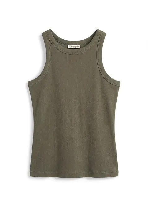 Geripptes Tanktop in grün von vorne - bonprix