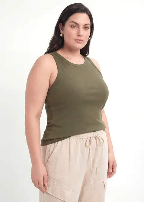 Geripptes Tanktop in grün von vorne (im Anschnitt) - bonprix