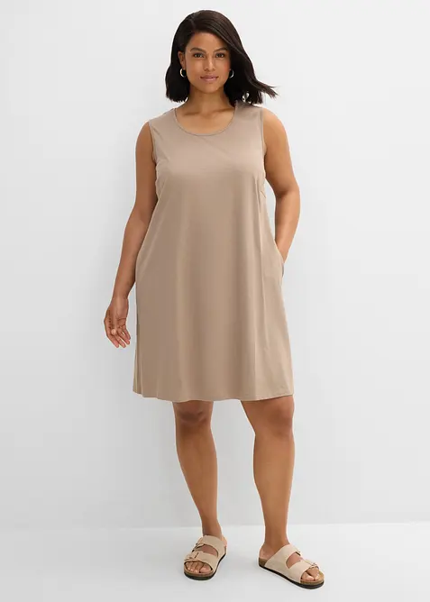 Jerseykleid mit reiner Bio-Baumwolle in braun von vorne (Totalaufnahme) - bonprix