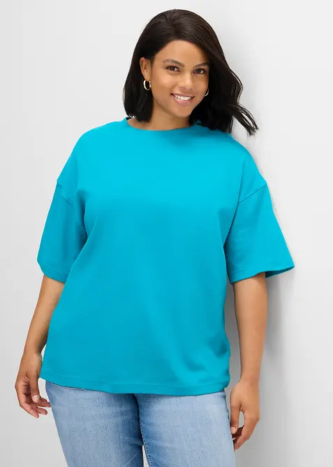 Oversize-Shirt aus reiner schwerer Bio-Baumwolle in blau von vorne (im Anschnitt) - bonprix