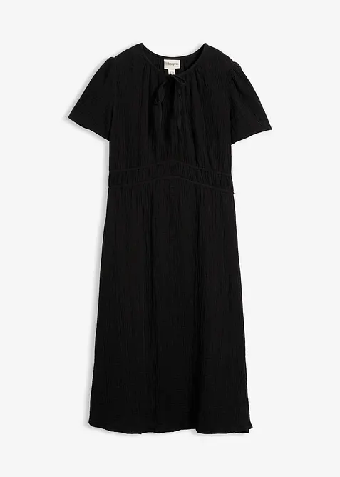 Musselin-Tunika-Kleid aus reiner Baumwolle in schwarz von vorne - bonprix