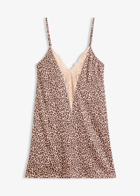 Satin Negligé mit Leopardenmuster in beige von vorne - bonprix