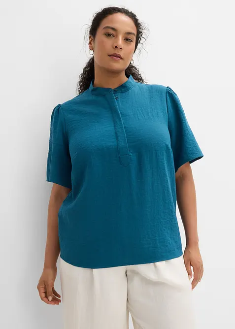 Bluse aus Viskose-Mix in petrol von vorne (im Anschnitt) - bonprix