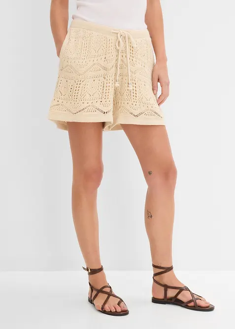 Ajour-Shorts aus Baumwoll-Mix in beige von vorne - bonprix