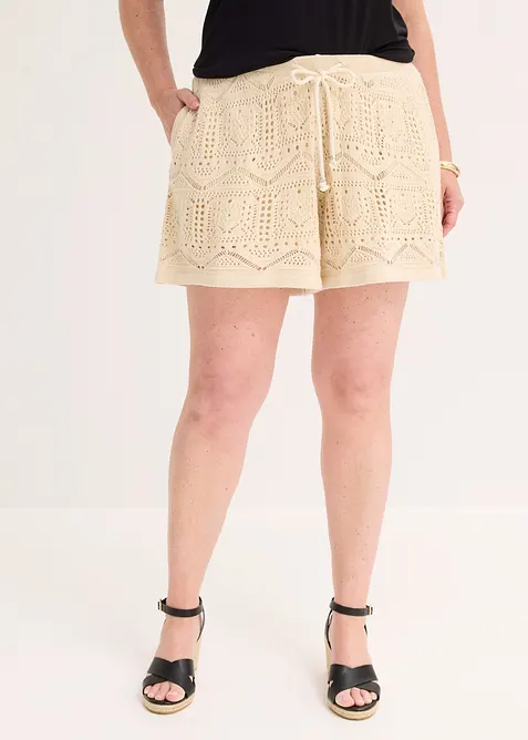 Ajour-Shorts aus Baumwoll-Mix in beige von vorne - bonprix