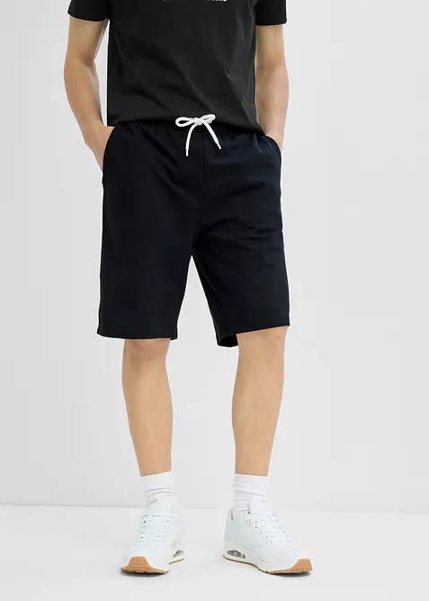 Sweat-Bermuda in Loose Fit (2er Pack) in schwarz von vorne - bonprix