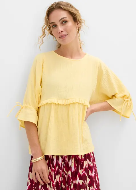 Blusenshirt aus luftigem Musselin in gelb von vorne (im Anschnitt) - bonprix