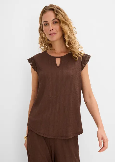 Shirt aus strukturiertem Crêpe in braun von vorne (im Anschnitt) - bonprix