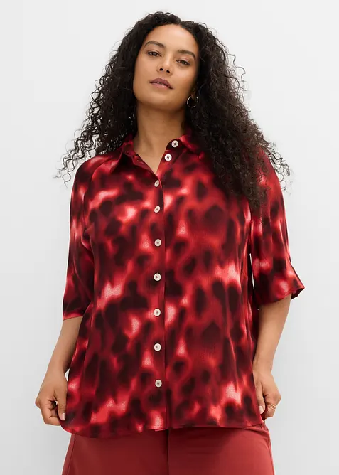 Oversize-Bluse aus strukturierter Viskose in beige von vorne (im Anschnitt) - bonprix