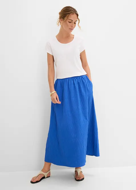Leichter Midirock mit Struktur in blau im Look von vorne (Totalaufnahme) - bonprix