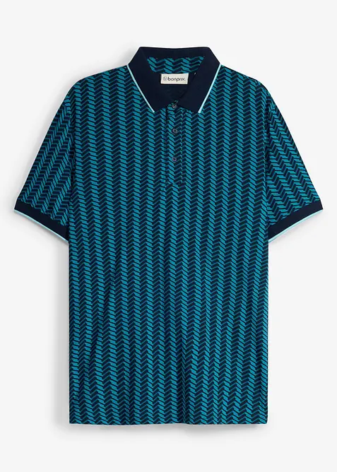 Poloshirt mit grafischem Design aus reiner Bio-Baumwolle in blau von vorne - bonprix