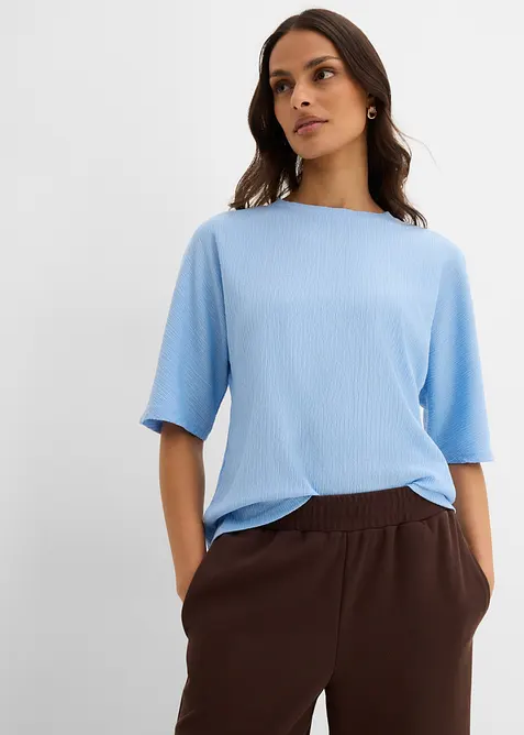 Shirt aus strukturiertem Material in blau von vorne (im Anschnitt) - bonprix