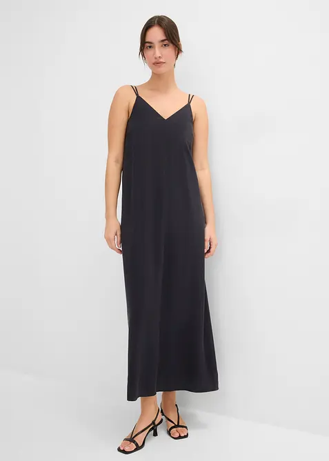 Trägerkleid aus feinem Viskose-Mix in schwarz von vorne (Totalaufnahme) - bonprix