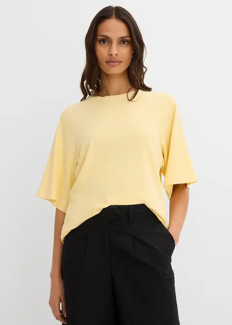 Rippshirt aus Viskose-Mix in gelb von vorne (im Anschnitt) - bonprix