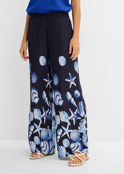Palazzo-Hose aus fließender Viskose in blau von vorne - bonprix