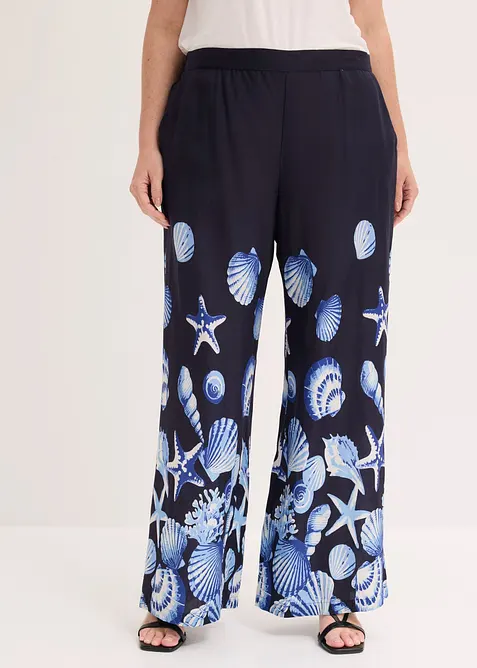 Palazzo-Hose aus fließender Viskose in blau von vorne - bonprix