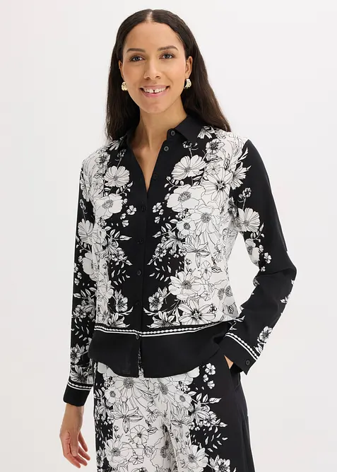 Bluse aus fließender Viskose in schwarz von vorne (im Anschnitt) - bonprix