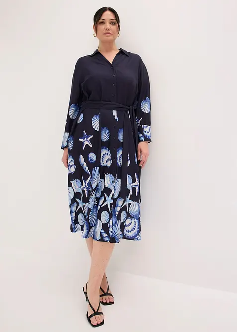 Hemdblusenkleid aus fließender Viskose in blau von vorne (Totalaufnahme) - bonprix