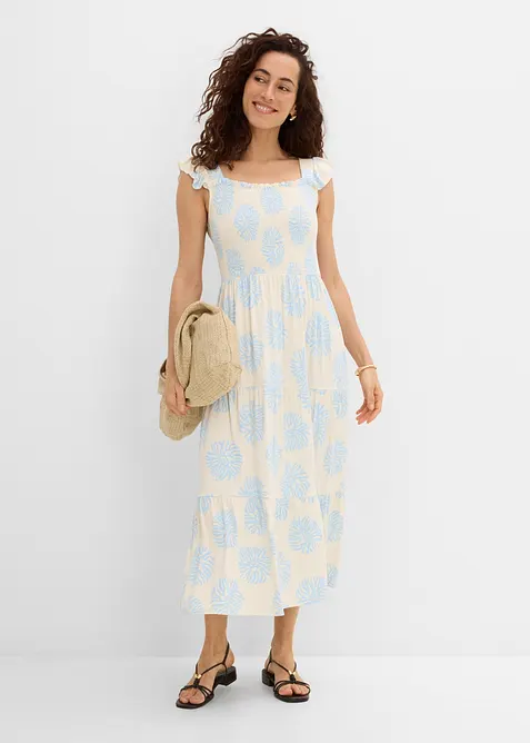Jerseykleid aus softem Viskose-Mix in weiß im Look von vorne (Totalaufnahme) - bonprix