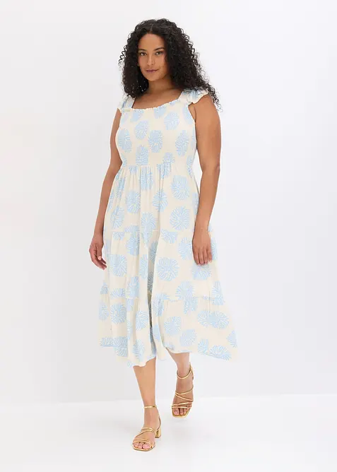 Jerseykleid aus softem Viskose-Mix in weiß von vorne (Totalaufnahme) - bonprix