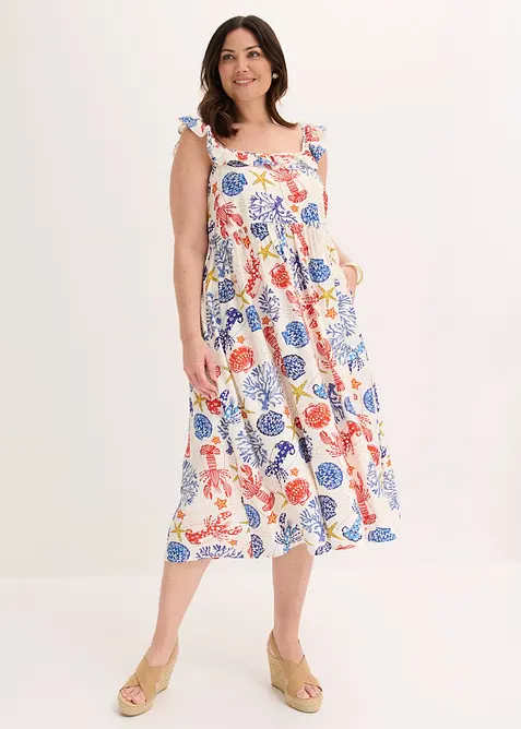 Midikleid aus feinem Viskose-Mix in weiß von vorne (Totalaufnahme) - bonprix