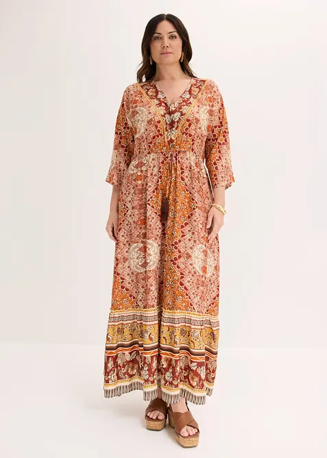 Maxikleid aus fließender Viskose in braun von vorne (Totalaufnahme) - bonprix