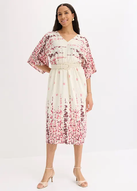 Midikleid aus feinem Viskose-Mix in weiß im Look von vorne (Totalaufnahme) - bonprix