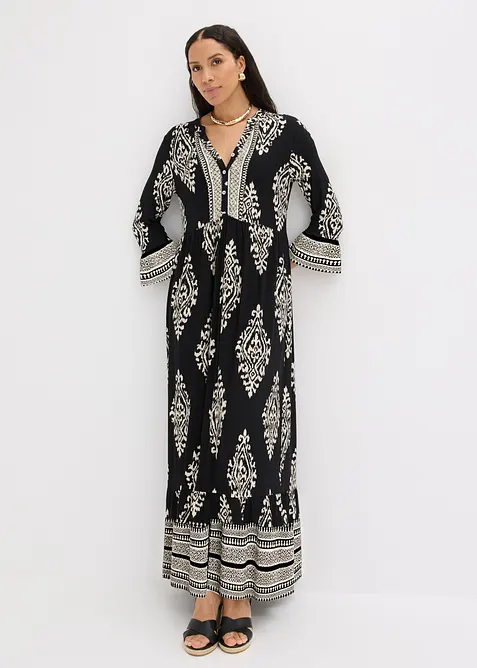 Tunika-Kleid aus softem Viskose-Mix in schwarz im Look von vorne (Totalaufnahme) - bonprix