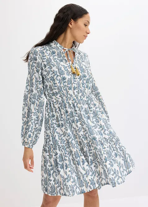 Kleid aus strukturierter Viskose mit Glitzereffekt in weiß von vorne (Totalaufnahme) - bonprix