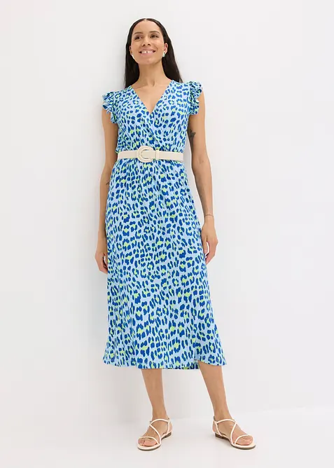 Jerseykleid aus softem Viskose-Mix in blau im Look von vorne (Totalaufnahme) - bonprix