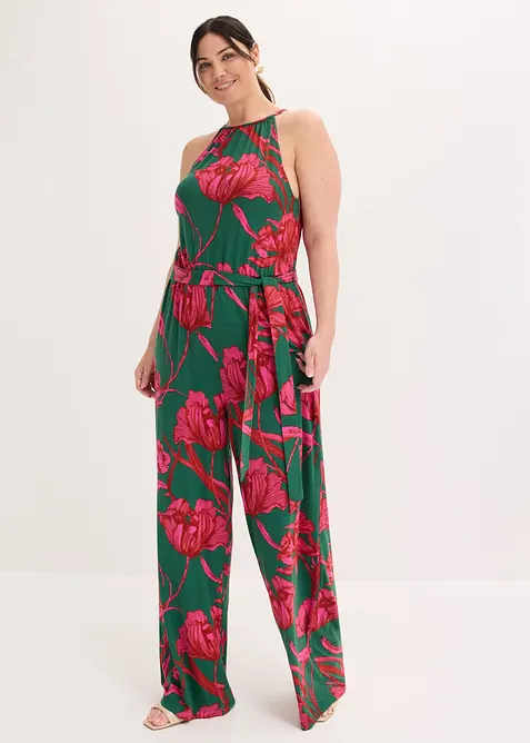 Jersey-Jumpsuit aus softem Viskose-Mix in grün von vorne (Totalaufnahme) - bonprix