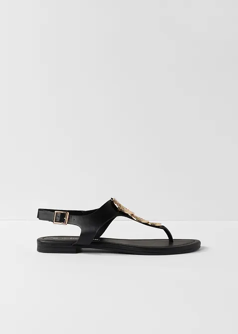 Zehenstegsandalen mit Metallic-Details in schwarz - bonprix