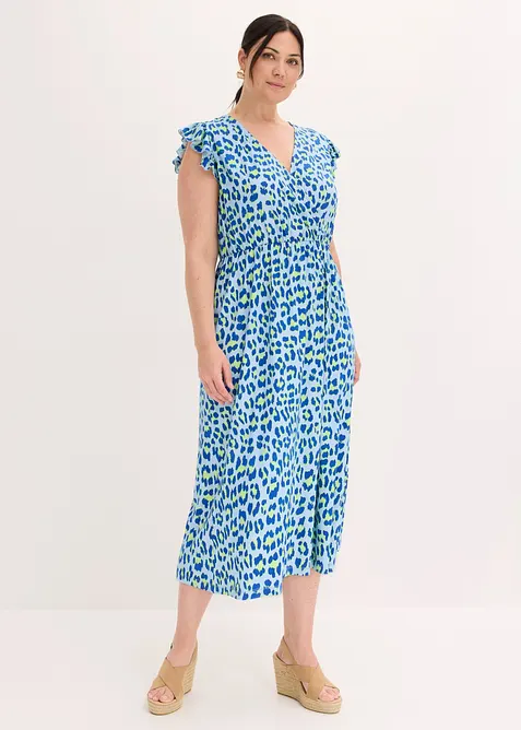 Jerseykleid aus softem Viskose-Mix in blau von vorne (Totalaufnahme) - bonprix