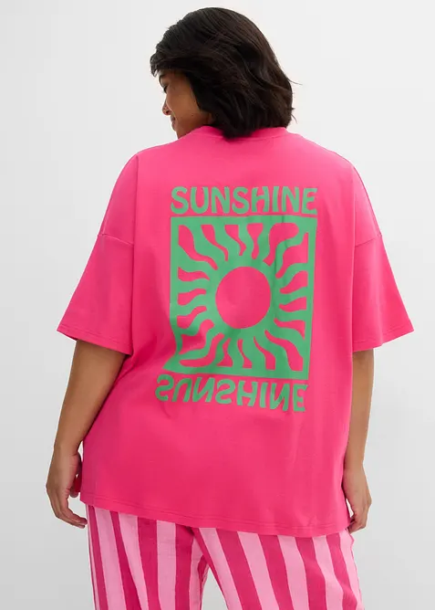 Oversize-Shirt aus schwerer Bio-Baumwolle in pink von vorne (im Anschnitt) - bonprix
