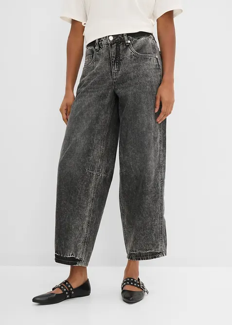 Ballon-Jeans Mid Waist in grau von vorne - bonprix
