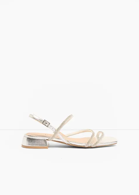 Riemchensandalen mit Glitzersteinen in silber - bonprix