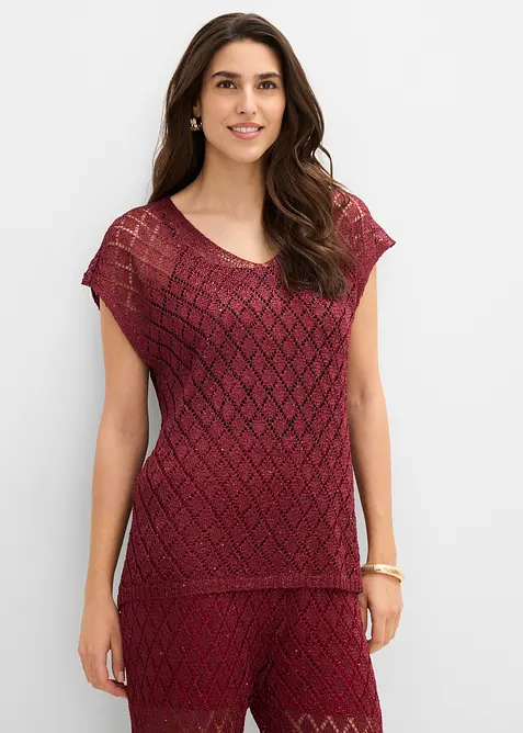 Strickshirt mit Pailletten in rot von vorne (im Anschnitt) - bonprix