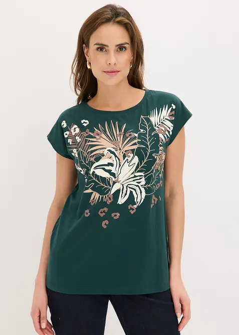 Shirt aus reiner Bio-Baumwolle in grün von vorne (im Anschnitt) - bonprix