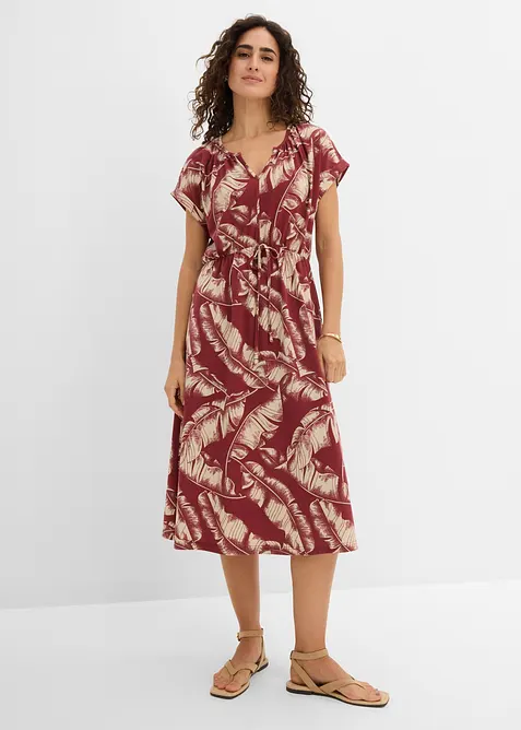 Jerseykleid aus fließendem Viskose-Mix in rot von vorne (Totalaufnahme) - bonprix