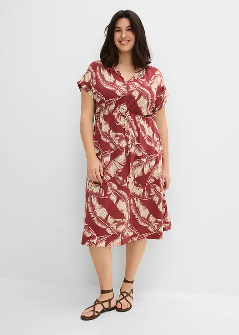 Jerseykleid aus fließendem Viskose-Mix in rot von vorne (Totalaufnahme) - bonprix