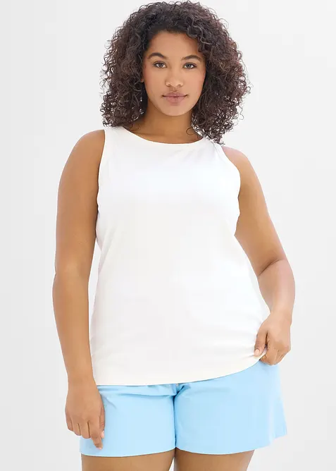 Slim Fit Funktions-Tanktop aus Rippe, schnelltrocknend in weiß von vorne (im Anschnitt) - bonprix