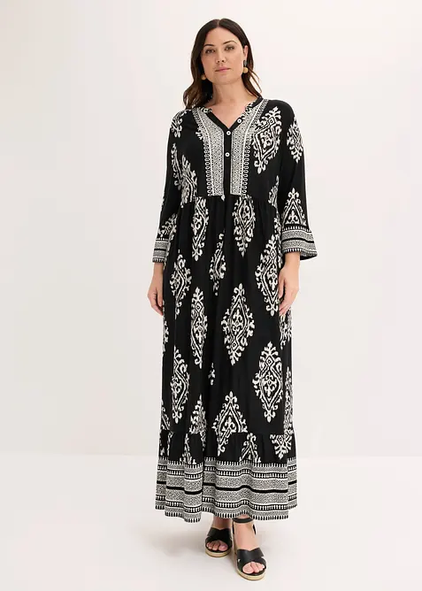 Tunika-Kleid aus softem Viskose-Mix in schwarz von vorne (Totalaufnahme) - bonprix