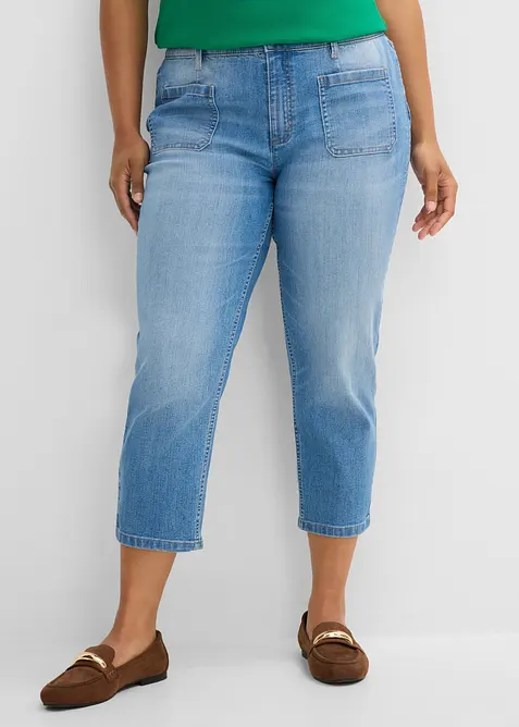 Slim-Fit-Jeans High Waist cropped in blau von vorne - bonprix