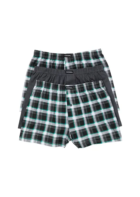 Lockere Jersey Boxershorts aus Baumwolle (3er Pack) in grau von vorne - bonprix