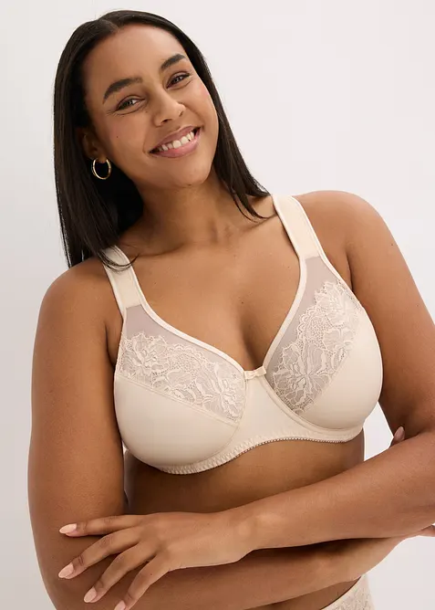 Minimizer-BH mit gepolsterten Trägern (2er Pack) in beige von vorne (im Anschnitt) - bonprix