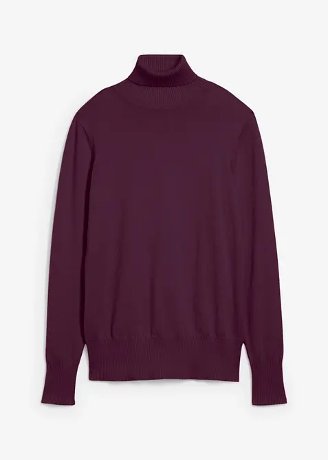 Feinstrick-Rollkragenpullover in lila von vorne - bonprix