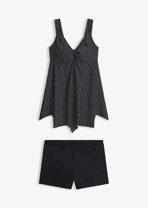Long-Tankini (2-tlg.Set) mit Zick-Zack Saum in schwarz von vorne - bonprix